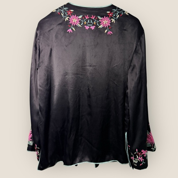 Free People | Satin Embroidered Flower Kimono | Small | Black - Picture 9 of 11